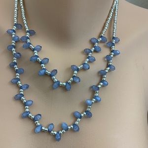 Blue teardrop & Silver tone beads necklace
